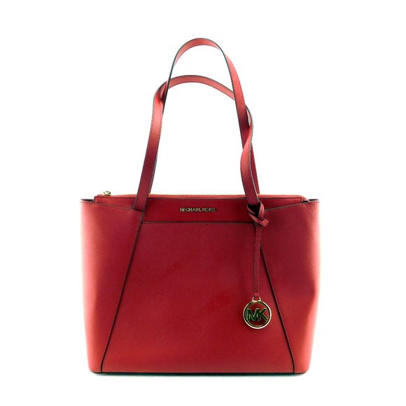 MICHAEL KORS MK Logo Dark Red Saffiano Leather Satchel Tote Shopper Shoulder Bag - Picture 1 of 10